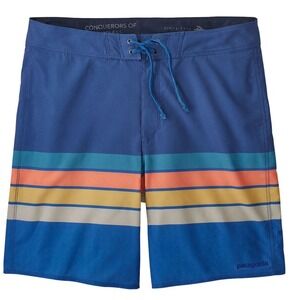 Patagonia Men Superior Blue Santa Cruz Stripe Hydropeak Board Beach Shorts 44
